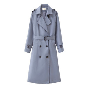 Fashion Brand New Women Trench Coat Long Double-Breasted Belt Blue Khaki Lady Clothes Autumn Spring Outerwear Oversize Quality