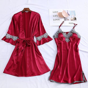 4PCS Satin Sleepwear Lady Pajamas Suit Nighty&Robe Suit Sexy Intimate Lingerie Casual Bridal Wedding Gift Homewear Nightgown