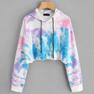 Hoodie Women Colorful Long Sleeve Sweatshirt Ladies Tie dyeing Crop Hooded Sweatshirt Top Autumn Cropped Hoodie Polerones Mujer