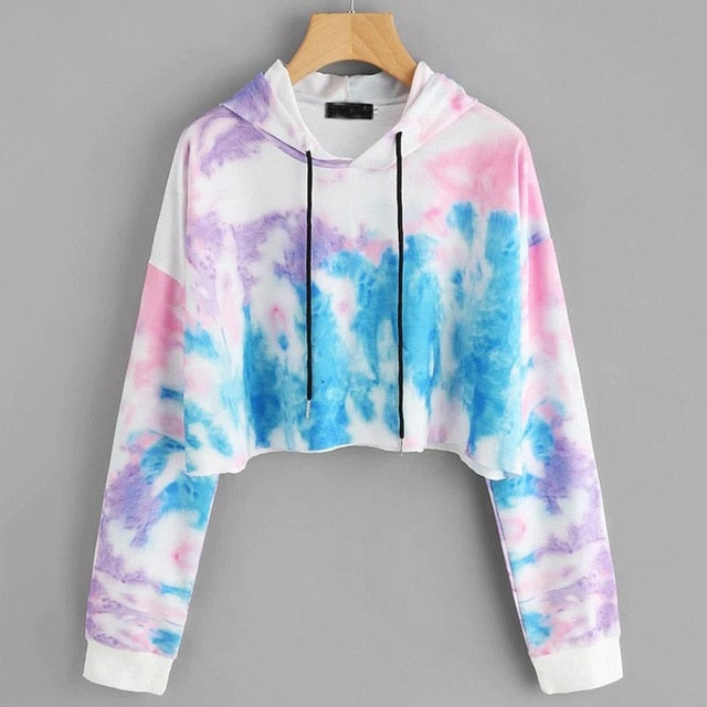 Hoodie Women Colorful Long Sleeve Sweatshirt Ladies Tie dyeing Crop Hooded Sweatshirt Top Autumn Cropped Hoodie Polerones Mujer