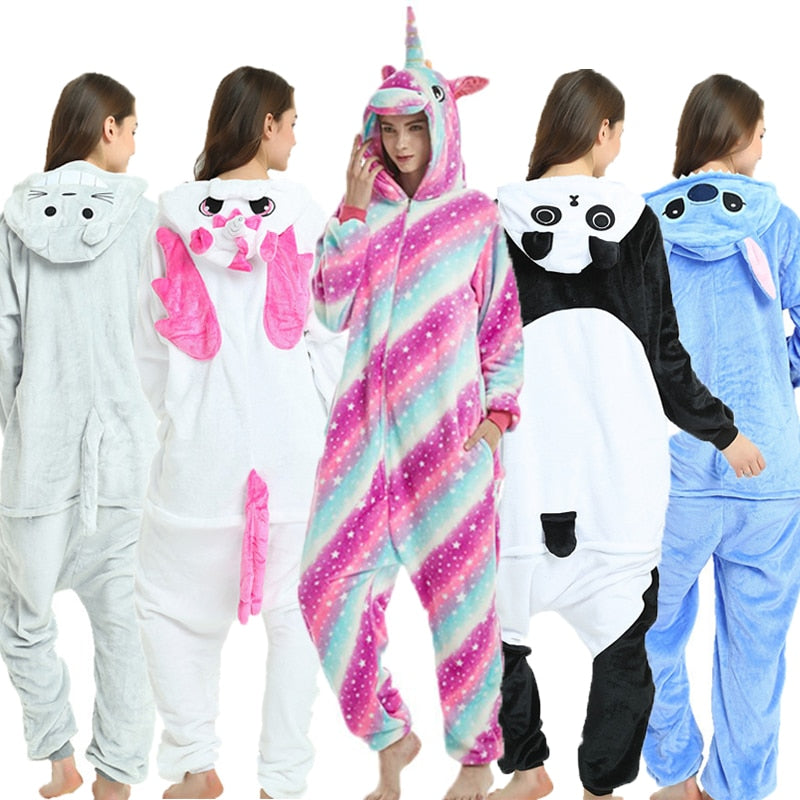 Unisex Kigurumi Adults Animal Pajamas Anime Onesie Stitch Unicorn Panda Bear Pikachu Flannel Cartoon Cute Warm Cosplay Sleepwear