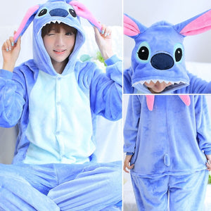 Unisex Kigurumi Adults Animal Pajamas Anime Onesie Stitch Unicorn Panda Bear Pikachu Flannel Cartoon Cute Warm Cosplay Sleepwear