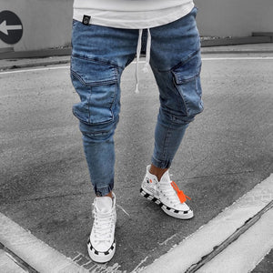 Ripped Pencil Pants Men Skinny Denim Biker Side Striped Jeans Destroyed Hole Hip Hop Slim Fit Man Scratched Jean Hombre Pantalon