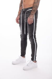 Ripped Pencil Pants Men Skinny Denim Biker Side Striped Jeans Destroyed Hole Hip Hop Slim Fit Man Scratched Jean Hombre Pantalon