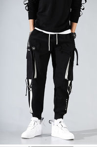 Men Cargo Pants Black Ribbons Block Multi-Pocket 2020 Harem Joggers Harajuku Sweatpant Hip Hop Casual Male Trousers