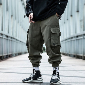 Men Cargo Pants Black Ribbons Block Multi-Pocket 2020 Harem Joggers Harajuku Sweatpant Hip Hop Casual Male Trousers