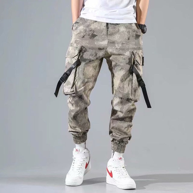 Men Cargo Pants Black Ribbons Block Multi-Pocket 2020 Harem Joggers Harajuku Sweatpant Hip Hop Casual Male Trousers