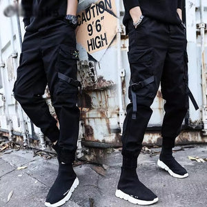 Men Cargo Pants Black Ribbons Block Multi-Pocket 2020 Harem Joggers Harajuku Sweatpant Hip Hop Casual Male Trousers