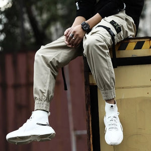 Men Cargo Pants Black Ribbons Block Multi-Pocket 2020 Harem Joggers Harajuku Sweatpant Hip Hop Casual Male Trousers