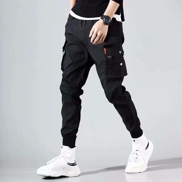 Men Cargo Pants Black Ribbons Block Multi-Pocket 2020 Harem Joggers Harajuku Sweatpant Hip Hop Casual Male Trousers