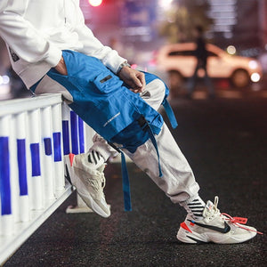 Men Cargo Pants Black Ribbons Block Multi-Pocket 2020 Harem Joggers Harajuku Sweatpant Hip Hop Casual Male Trousers