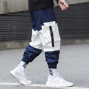 Men Cargo Pants Black Ribbons Block Multi-Pocket 2020 Harem Joggers Harajuku Sweatpant Hip Hop Casual Male Trousers