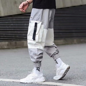 Men Cargo Pants Black Ribbons Block Multi-Pocket 2020 Harem Joggers Harajuku Sweatpant Hip Hop Casual Male Trousers