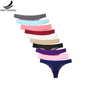 Prettywowgo Hot Sale 2020 Seamless Thong Women 11 Color Low Rise G String Seamless Panties Underwear M L XL XXL 0220