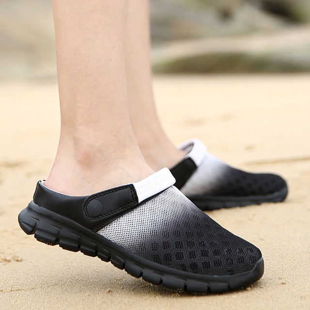 2020 Men Women Summer Sandal Mesh Breathable Padded Beach Flip Flops Shoes Solid Flat Bath Slippers