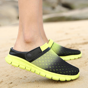 2020 Men Women Summer Sandal Mesh Breathable Padded Beach Flip Flops Shoes Solid Flat Bath Slippers