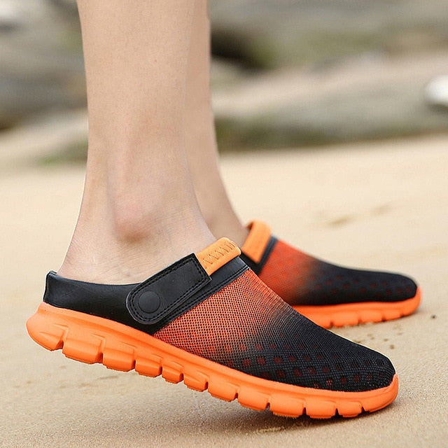 2020 Men Women Summer Sandal Mesh Breathable Padded Beach Flip Flops Shoes Solid Flat Bath Slippers