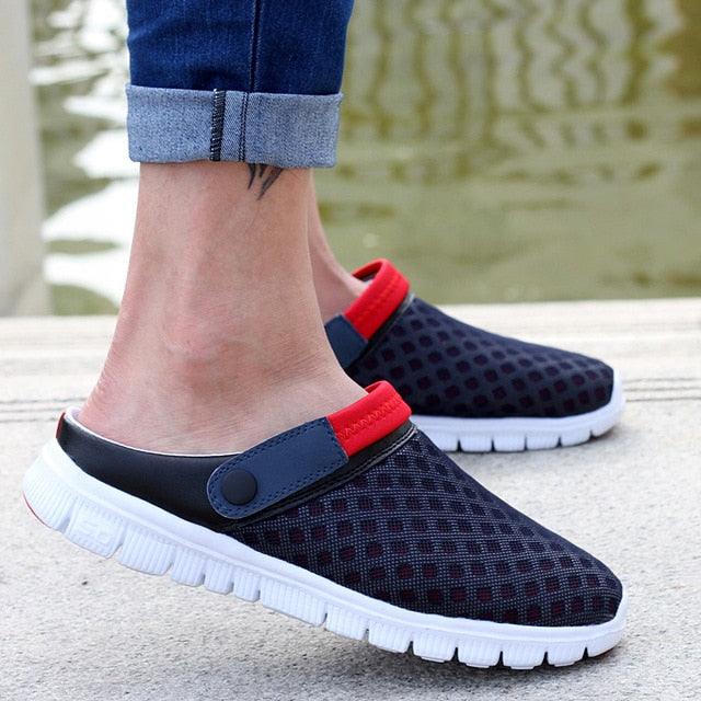 2020 Men Women Summer Sandal Mesh Breathable Padded Beach Flip Flops Shoes Solid Flat Bath Slippers