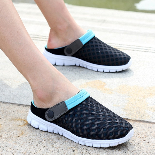 2020 Men Women Summer Sandal Mesh Breathable Padded Beach Flip Flops Shoes Solid Flat Bath Slippers