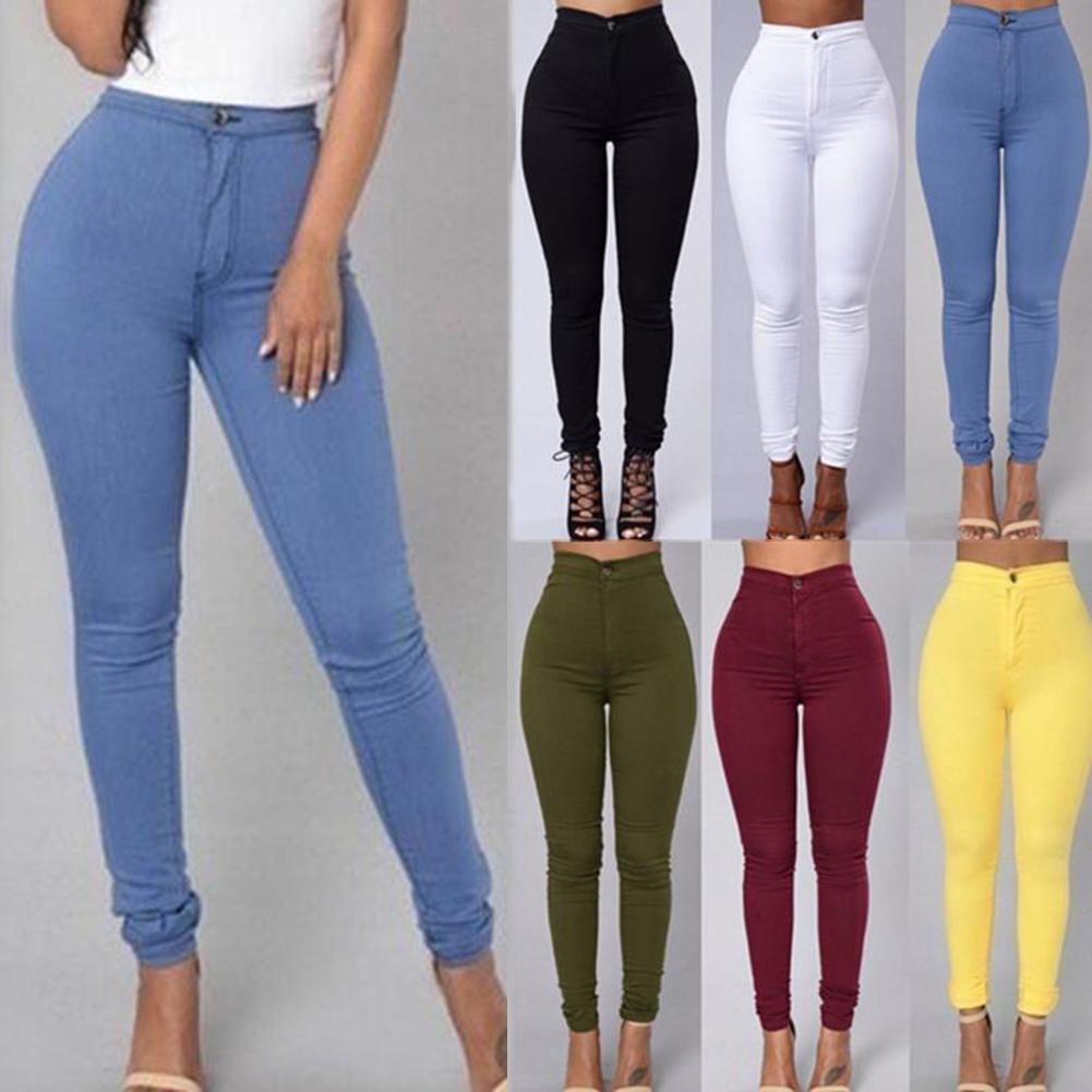 Fashion Women Solid Color Denim Tights Leggings Skinny Pencil Pants Slim Jeans