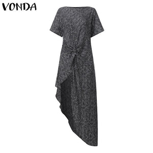 VONDA Women Asymmetrical Blouse Sexy Split Hem Striped Party Tops Long Ladies Office Shirts 2020 Summer Tunic Plus Size Blusas