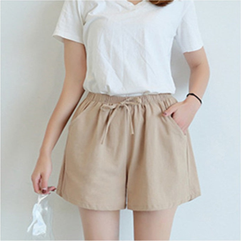 2020 New Women's Shorts Hot Summer Casual Cotton Linen Shorts Plus Size Mid Waist Short Fashion Woman Streetwear Short Pants