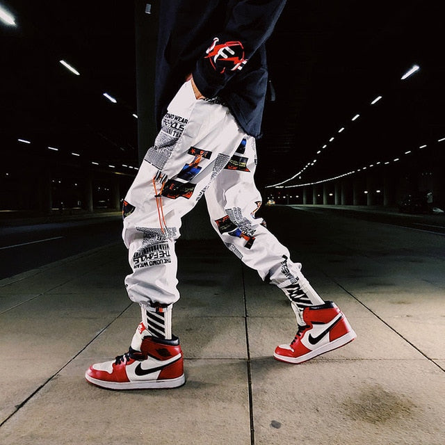 Side Stripe Track Jogger Pants Men 2020 Reflective Label Track Harem Pants Homme Streetwear Male HipHop