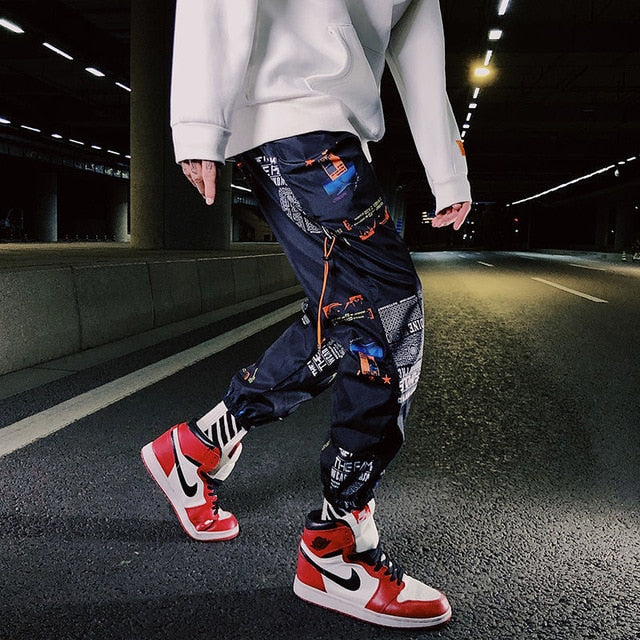 Side Stripe Track Jogger Pants Men 2020 Reflective Label Track Harem Pants Homme Streetwear Male HipHop