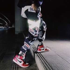 Side Stripe Track Jogger Pants Men 2020 Reflective Label Track Harem Pants Homme Streetwear Male HipHop