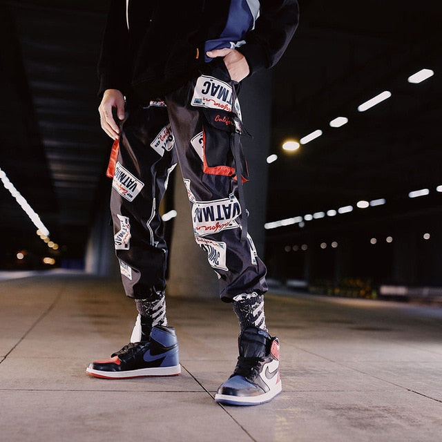 Side Stripe Track Jogger Pants Men 2020 Reflective Label Track Harem Pants Homme Streetwear Male HipHop