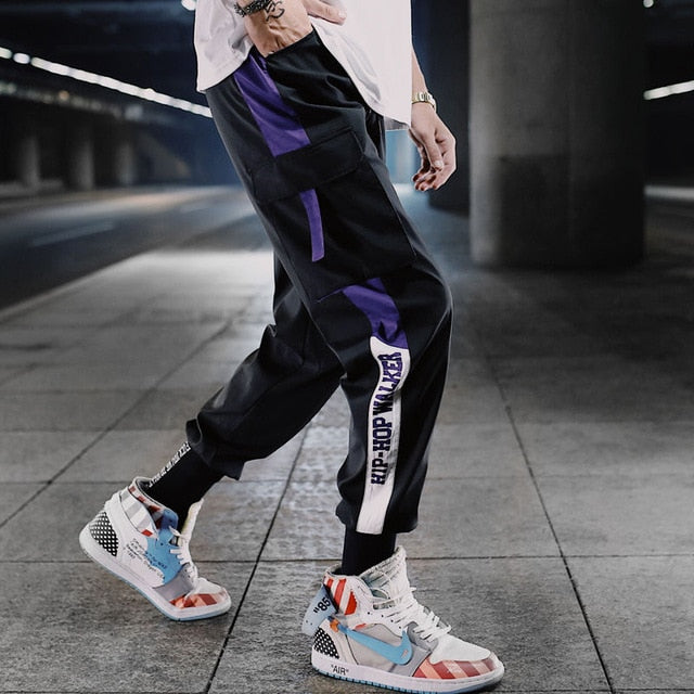 Side Stripe Track Jogger Pants Men 2020 Reflective Label Track Harem Pants Homme Streetwear Male HipHop