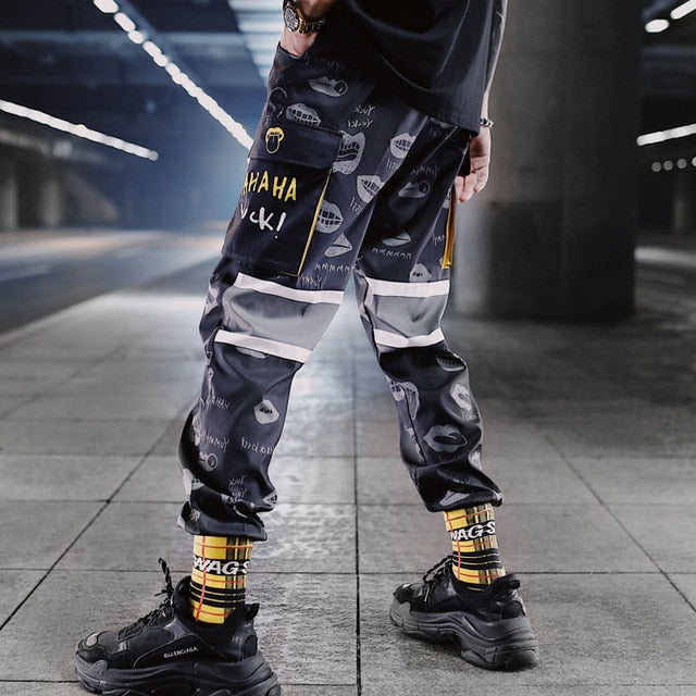 Side Stripe Track Jogger Pants Men 2020 Reflective Label Track Harem Pants Homme Streetwear Male HipHop