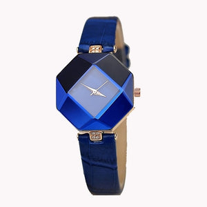 Women Watches Gem Cut Geometry Crystal Leather Quartz Wristwatch Fashion Dress Watch Ladies Gifts Clock Relogio Feminino 5 color