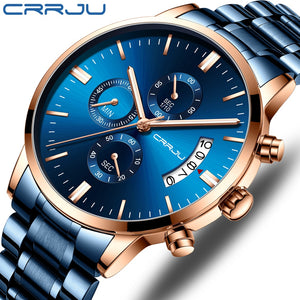 Mens Watch CRRJU Stainless Steel Fashion WristWatch for Men Top Brand Luxury waterproof Date Quartz watches relogio masculino