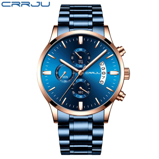 Mens Watch CRRJU Stainless Steel Fashion WristWatch for Men Top Brand Luxury waterproof Date Quartz watches relogio masculino