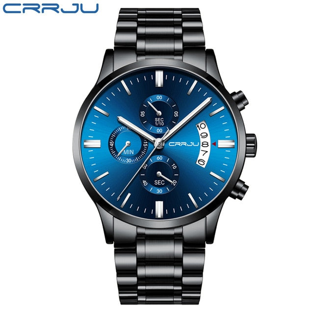 Mens Watch CRRJU Stainless Steel Fashion WristWatch for Men Top Brand Luxury waterproof Date Quartz watches relogio masculino