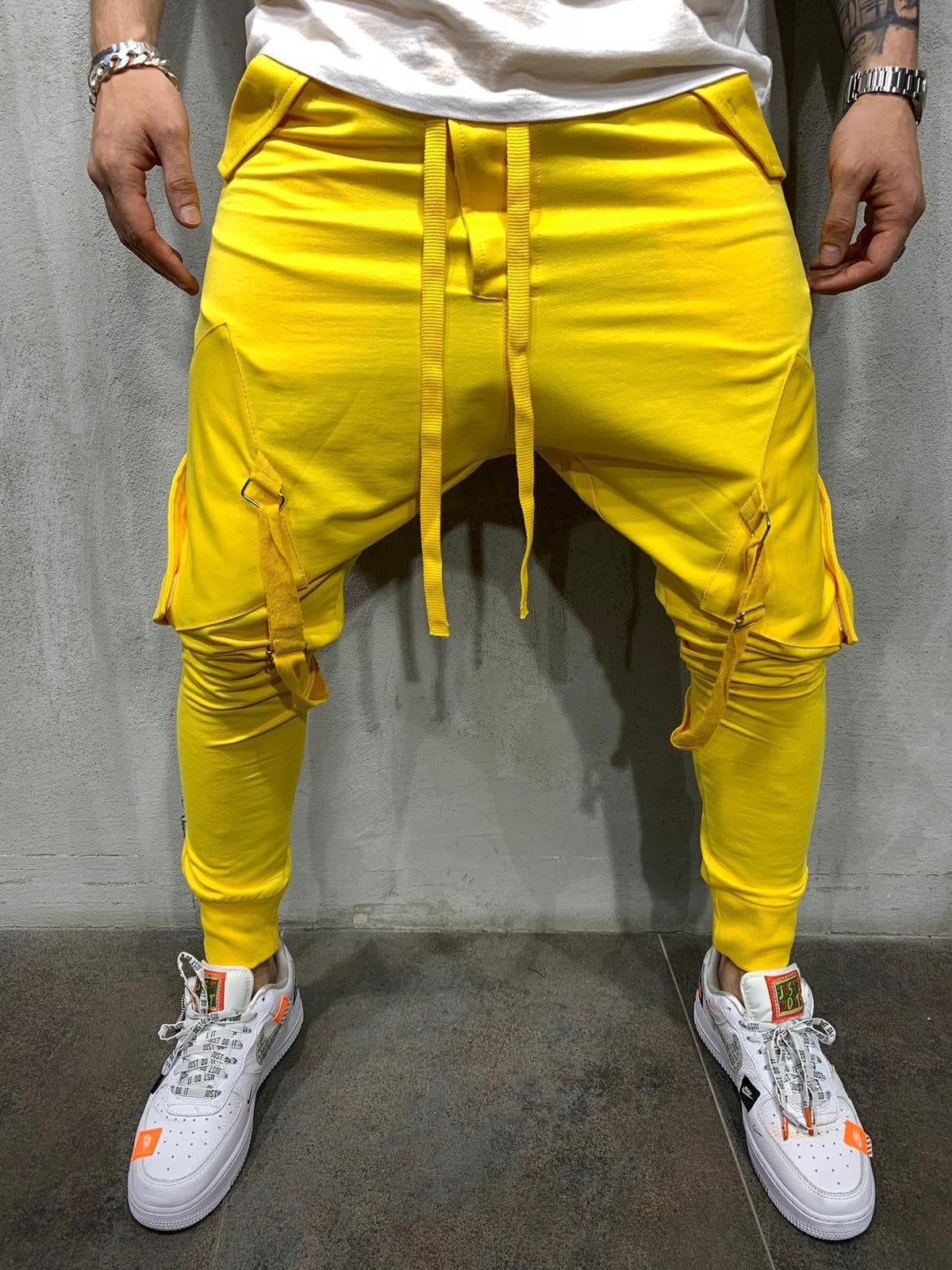 'Men's Tracksuit Pants with Tether, Hip Hop, Big Pocket and Leg Straps Sweatpants Casual  Full Length   Pants