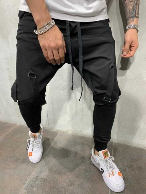 'Men's Tracksuit Pants with Tether, Hip Hop, Big Pocket and Leg Straps Sweatpants Casual  Full Length   Pants