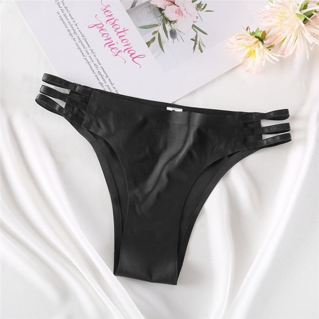 FINETOO Seamless Panties Women Underwear Sexy Female Briefs T-back Solid Color G-string Soft Thong Girls Hollow Waist Panty M-XL