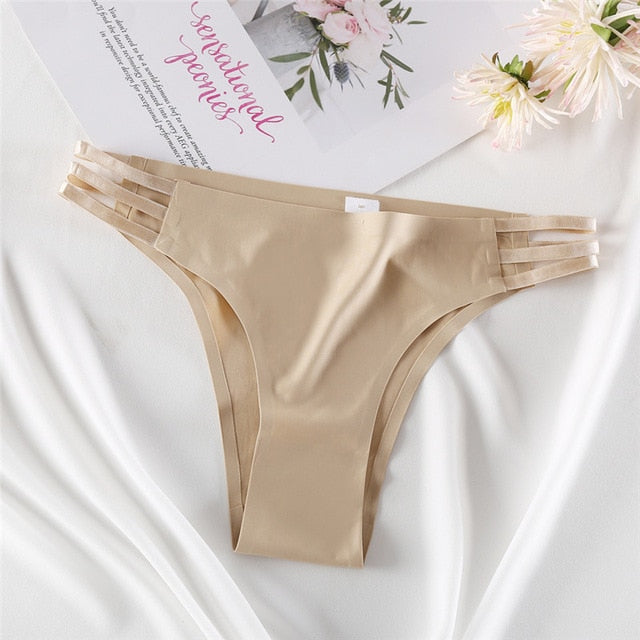 FINETOO Seamless Panties Women Underwear Sexy Female Briefs T-back Solid Color G-string Soft Thong Girls Hollow Waist Panty M-XL