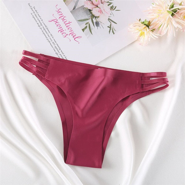 FINETOO Seamless Panties Women Underwear Sexy Female Briefs T-back Solid Color G-string Soft Thong Girls Hollow Waist Panty M-XL