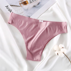 FINETOO Seamless Panties Women Underwear Sexy Female Briefs T-back Solid Color G-string Soft Thong Girls Hollow Waist Panty M-XL