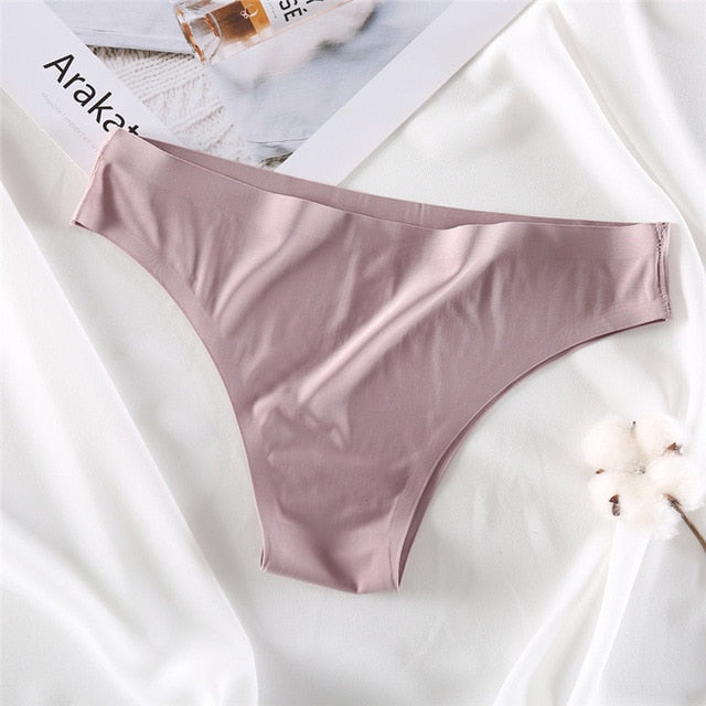 FINETOO Seamless Panties Women Underwear Sexy Female Briefs T-back Solid Color G-string Soft Thong Girls Hollow Waist Panty M-XL