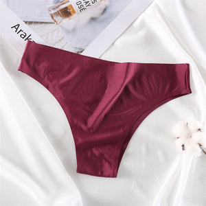 FINETOO Seamless Panties Women Underwear Sexy Female Briefs T-back Solid Color G-string Soft Thong Girls Hollow Waist Panty M-XL