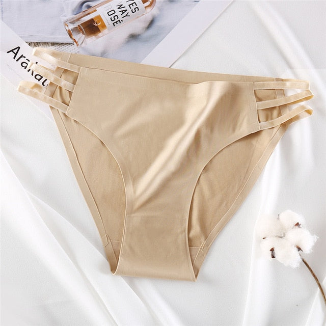 FINETOO Seamless Panties Women Underwear Sexy Female Briefs T-back Solid Color G-string Soft Thong Girls Hollow Waist Panty M-XL