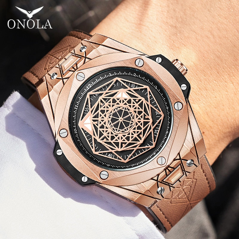 men watch Brand ONOLA Luxury fashion unique sport 2020 new leather quartz watch men relogio masculino