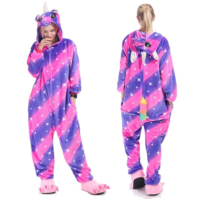 Unisex Kigurumi Adults Animal Pajamas Anime Onesie Stitch Unicorn Panda Bear Pikachu Flannel Cartoon Cute Warm Cosplay Sleepwear