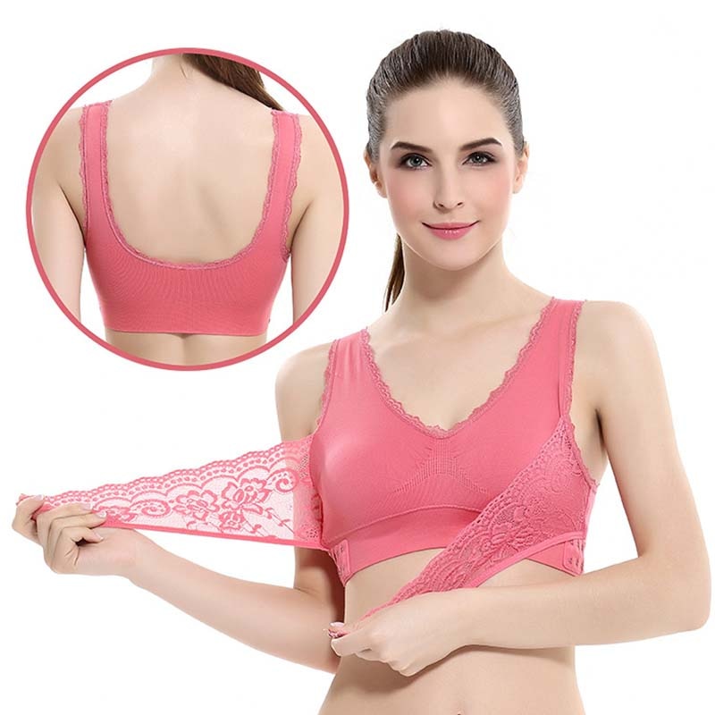 M-3XL Women Underwear Sexy Lingerie Lace Solid Color Cross Side Buckle Wireless Push up Breathable Sleep Hot Bra