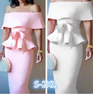 2pcs/ set  Women Suit Ruffles Crop Top Mini Skirt Off Shoulder Strapless Sexy Slim Elegant Club Party Pencil Skirts Female Set