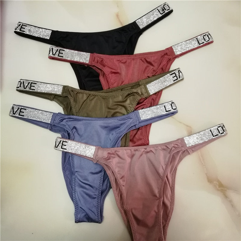 panties for women Sexy Thong pink letter Rhinestones belt G-string Fashion low-rise tanga Shorts Briefs T-back string underwea